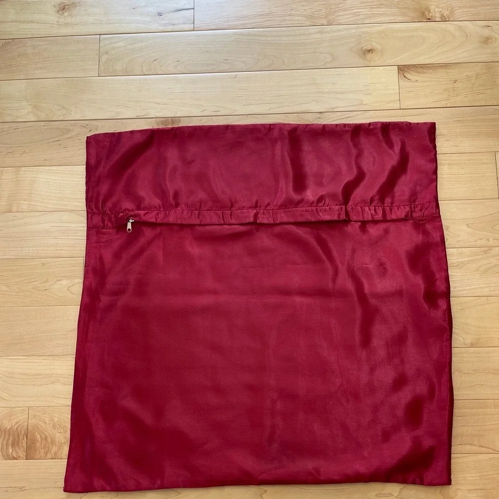 Burgundy Red Gold Embroidered Medallion Square Pillow Cover Sham 22x22 Zipper